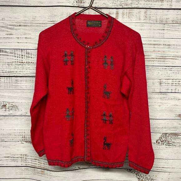 La Vicunita Alpaca Cardigan Medium Red - Picture 1 of 6